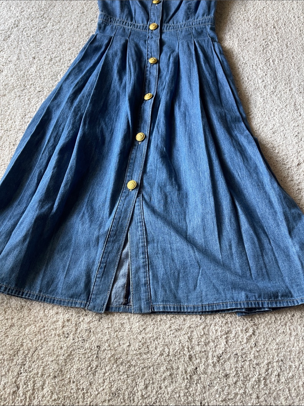 L’agence Esmeralda Pinafore Dress Denim Midi in Stokes - Picture 5 of 9